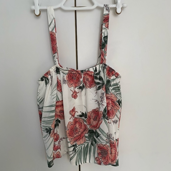 NEW La Vie En Rose Pink White and Green Floral Tank Top With Removable Straps S - Picture 1 of 9